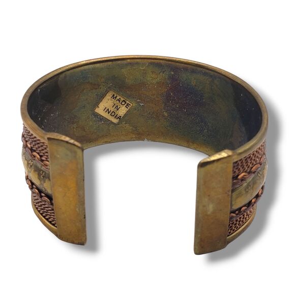 Wide Brass Copper Bangle Vintage Cuff Bracelet Mixed Metal Boho - Picture 6 of 9